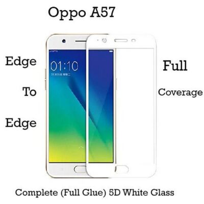 Oppo A57 Full White 9D-21D Tempered Glass – Edge-to-Edge Full Glue