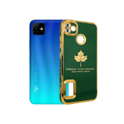 iTel Vision 1 Gold Chrome Back Case | Leaf Logo Design in Green