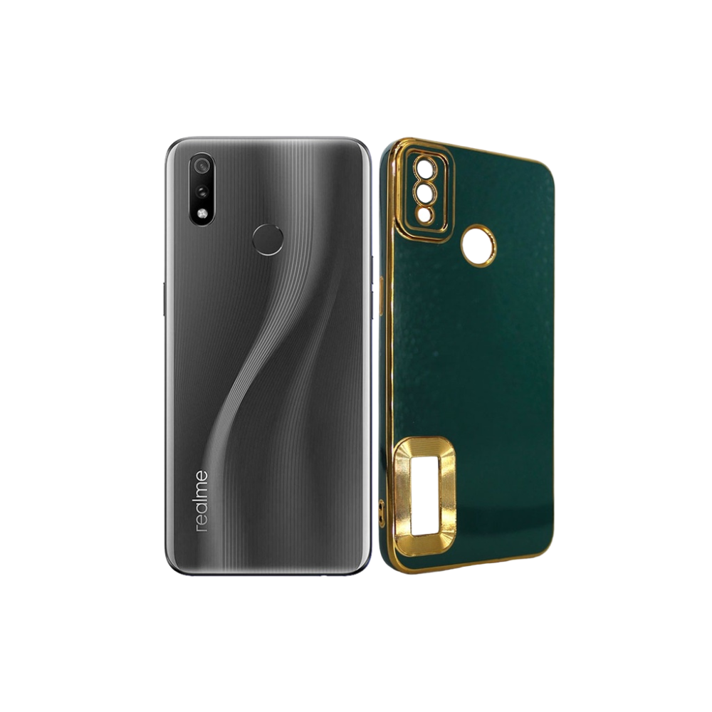 Realme 3 Pro Chrome Logo Back Case - Stylish Black Protection